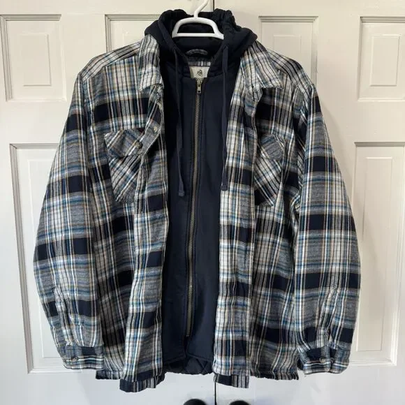 Legendary Whitetails Mens Shirt Jacket Blue Plaid Flannel Maplewood Hooded 3XL